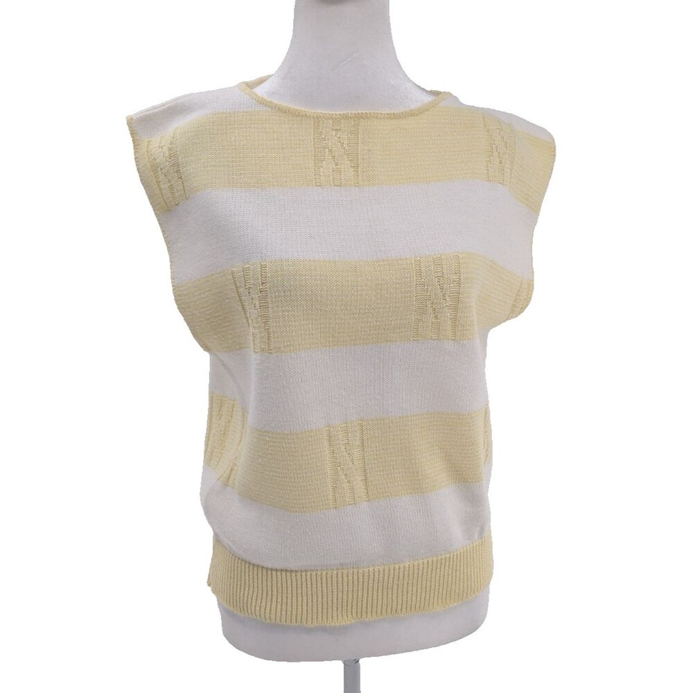 Union Made Vintage Yellow White Striped Knit Sweater Vest Made in USA Size Med